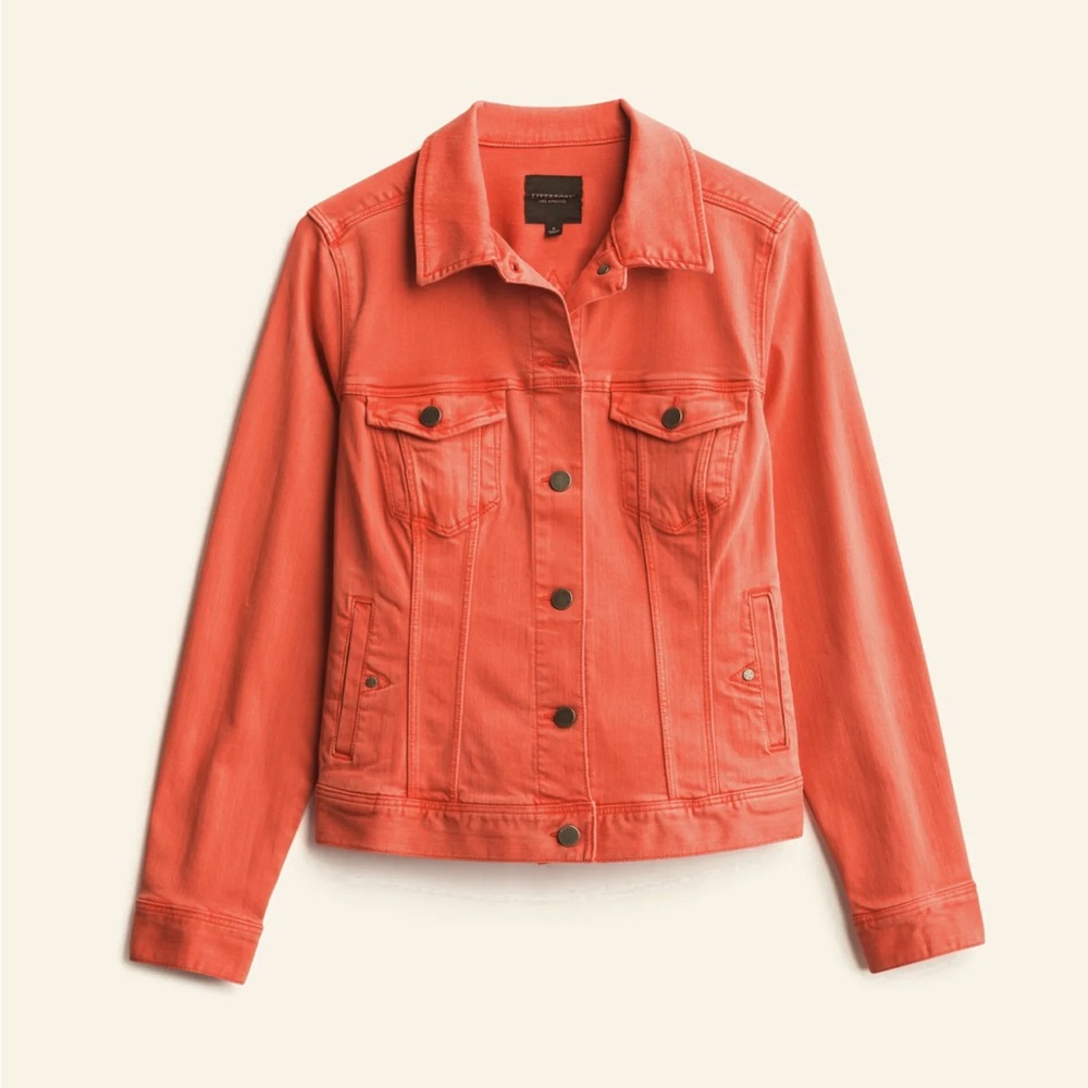 Liverpool Temma denim jacket, coral color, size large l. NWT